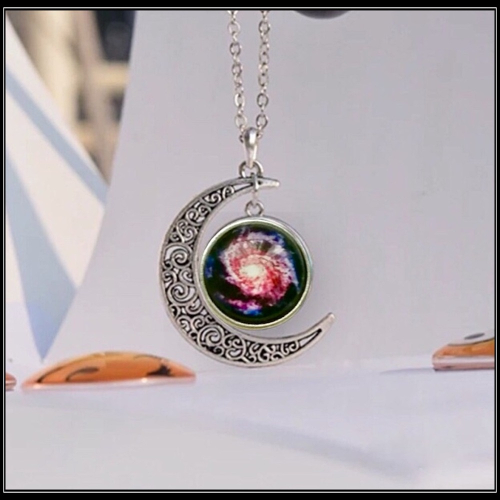 New celestial colorful nebula milky way Moon galaxy universe necklace